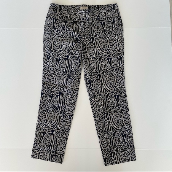 Ann Taylor LOFT Leaf Motif Prints Blue & White Ankle Pants - Picture 1 of 6